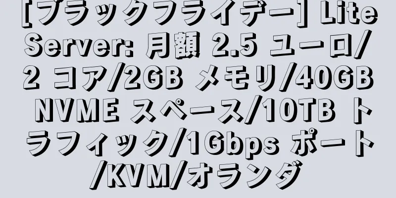 [ブラックフライデー] LiteServer: 月額 2.5 ユーロ/2 コア/2GB メモリ/40GB NVME スペース/10TB トラフィック/1Gbps ポート/KVM/オランダ