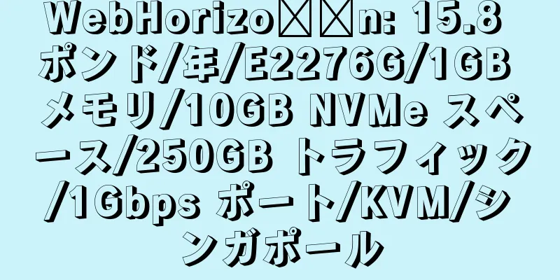 WebHorizo​​n: 15.8 ポンド/年/E2276G/1GB メモリ/10GB NVMe スペース/250GB トラフィック/1Gbps ポート/KVM/シンガポール