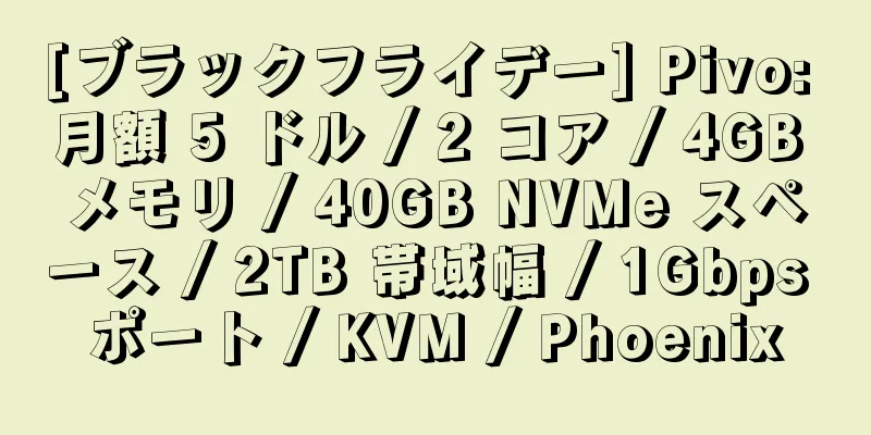 [ブラックフライデー] Pivo: 月額 5 ドル / 2 コア / 4GB メモリ / 40GB NVMe スペース / 2TB 帯域幅 / 1Gbps ポート / KVM / Phoenix