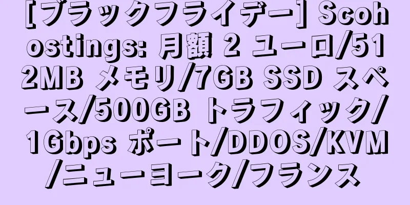 [ブラックフライデー] Scohostings: 月額 2 ユーロ/512MB メモリ/7GB SSD スペース/500GB トラフィック/1Gbps ポート/DDOS/KVM/ニューヨーク/フランス