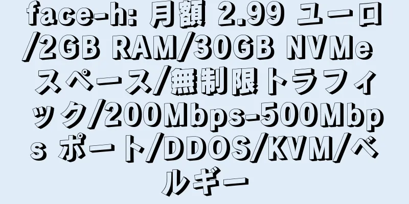 face-h: 月額 2.99 ユーロ/2GB RAM/30GB NVMe スペース/無制限トラフィック/200Mbps-500Mbps ポート/DDOS/KVM/ベルギー