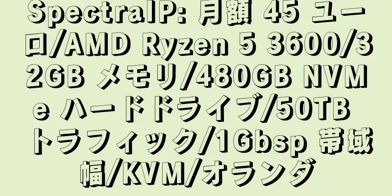 SpectraIP: 月額 45 ユーロ/AMD Ryzen 5 3600/32GB メモリ/480GB NVMe ハードドライブ/50TB トラフィック/1Gbsp 帯域幅/KVM/オランダ