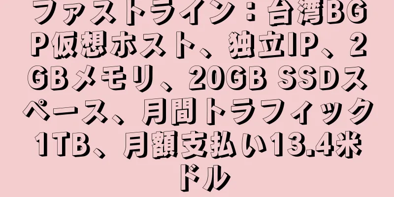 ファストライン：台湾BGP仮想ホスト、独立IP、2GBメモリ、20GB SSDスペース、月間トラフィック1TB、月額支払い13.4米ドル