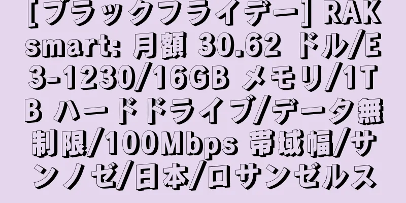 [ブラックフライデー] RAKsmart: 月額 30.62 ドル/E3-1230/16GB メモリ/1TB ハードドライブ/データ無制限/100Mbps 帯域幅/サンノゼ/日本/ロサンゼルス