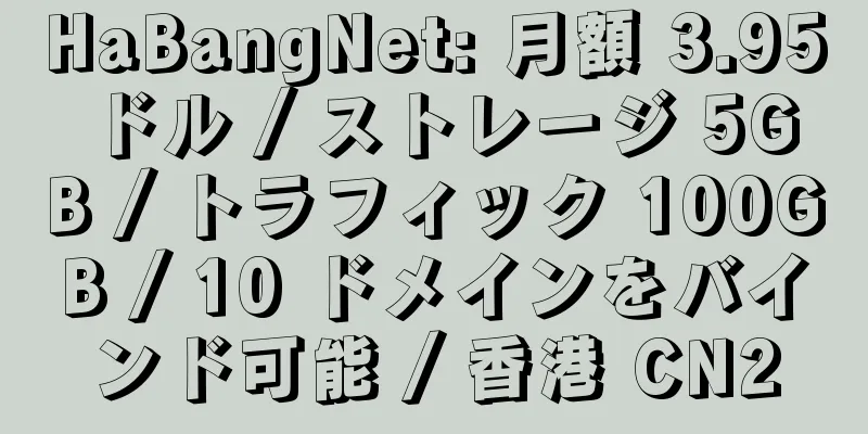 HaBangNet: 月額 3.95 ドル / ストレージ 5GB / トラフィック 100GB / 10 ドメインをバインド可能 / 香港 CN2