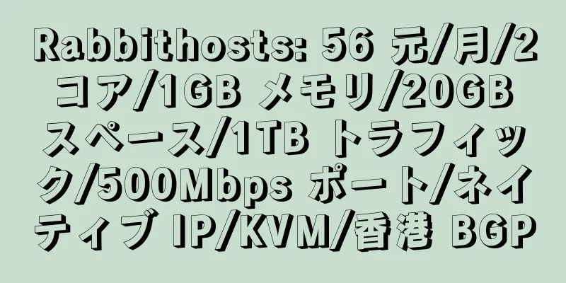 Rabbithosts: 56 元/月/2 コア/1GB メモリ/20GB スペース/1TB トラフィック/500Mbps ポート/ネイティブ IP/KVM/香港 BGP