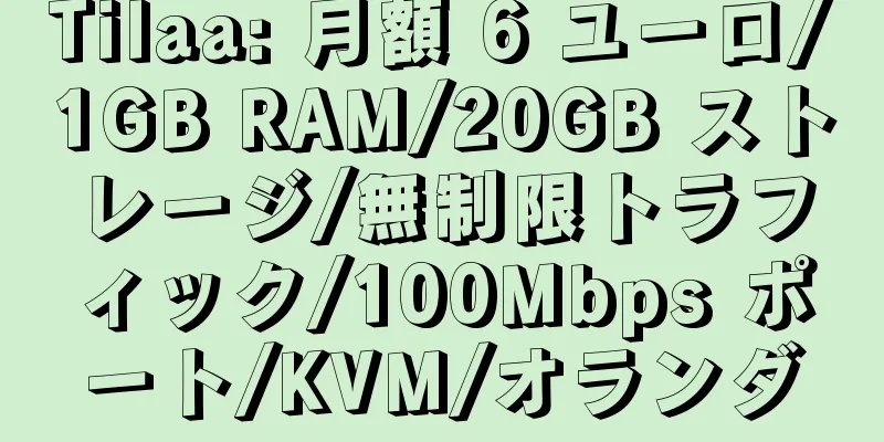 Tilaa: 月額 6 ユーロ/1GB RAM/20GB ストレージ/無制限トラフィック/100Mbps ポート/KVM/オランダ