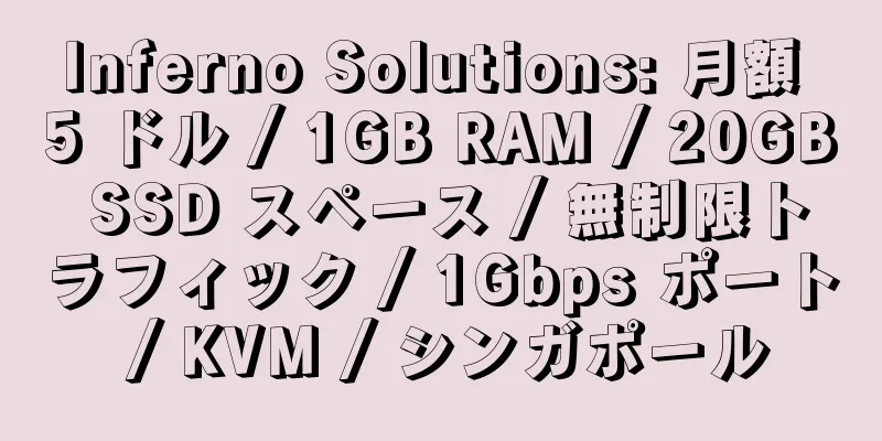 Inferno Solutions: 月額 5 ドル / 1GB RAM / 20GB SSD スペース / 無制限トラフィック / 1Gbps ポート / KVM / シンガポール