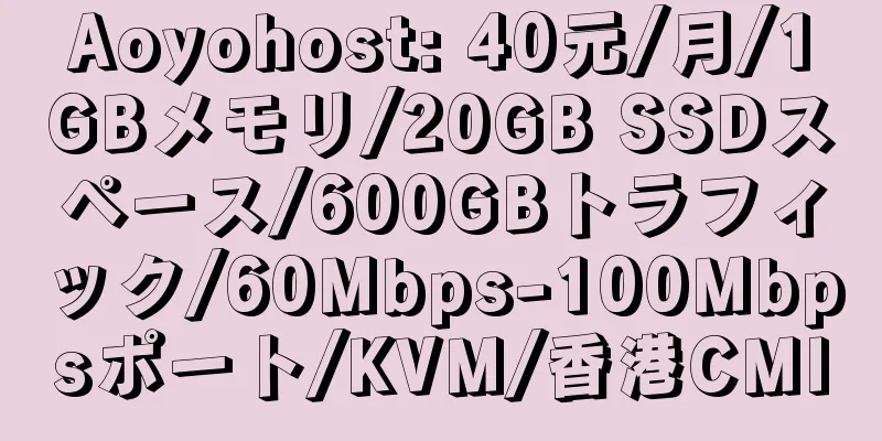 Aoyohost: 40元/月/1GBメモリ/20GB SSDスペース/600GBトラフィック/60Mbps-100Mbpsポート/KVM/香港CMI