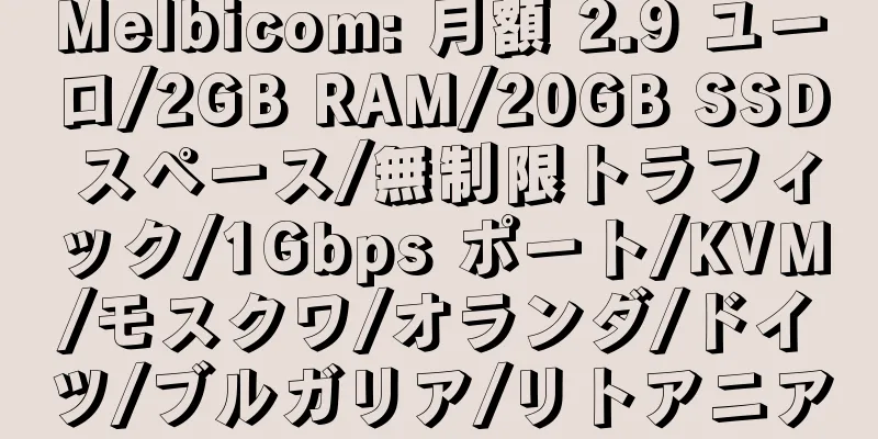 Melbicom: 月額 2.9 ユーロ/2GB RAM/20GB SSD スペース/無制限トラフィック/1Gbps ポート/KVM/モスクワ/オランダ/ドイツ/ブルガリア/リトアニア