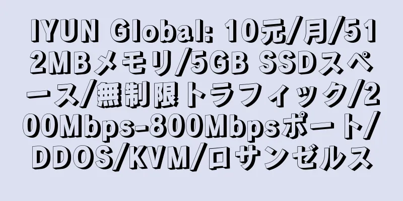 IYUN Global: 10元/月/512MBメモリ/5GB SSDスペース/無制限トラフィック/200Mbps-800Mbpsポート/DDOS/KVM/ロサンゼルス