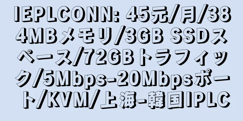 IEPLCONN: 45元/月/384MBメモリ/3GB SSDスペース/72GBトラフィック/5Mbps-20Mbpsポート/KVM/上海-韓国IPLC