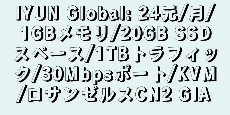 IYUN Global: 24元/月/1GBメモリ/20GB SSDスペース/1TBトラフィック/30Mbpsポート/KVM/ロサンゼルスCN2 GIA