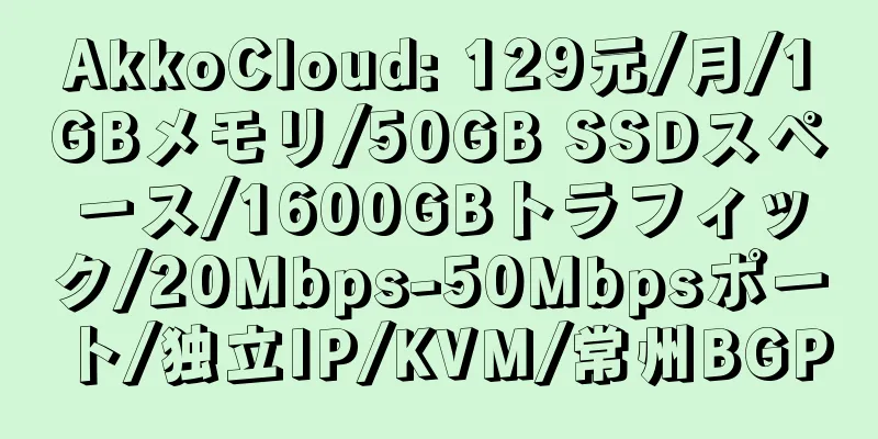 AkkoCloud: 129元/月/1GBメモリ/50GB SSDスペース/1600GBトラフィック/20Mbps-50Mbpsポート/独立IP/KVM/常州BGP