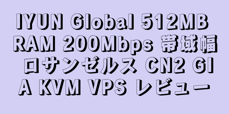 IYUN Global 512MB RAM 200Mbps 帯域幅 ロサンゼルス CN2 GIA KVM VPS レビュー