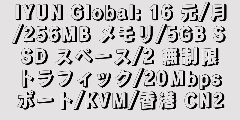 IYUN Global: 16 元/月/256MB メモリ/5GB SSD スペース/2 無制限トラフィック/20Mbps ポート/KVM/香港 CN2