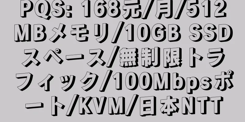 PQS: 168元/月/512MBメモリ/10GB SSDスペース/無制限トラフィック/100Mbpsポート/KVM/日本NTT