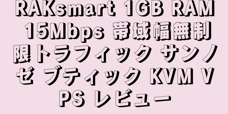 RAKsmart 1GB RAM 15Mbps 帯域幅無制限トラフィック サンノゼ ブティック KVM VPS レビュー