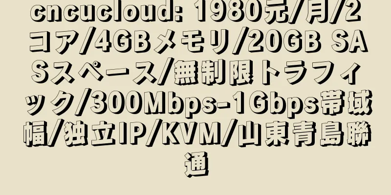 cncucloud: 1980元/月/2コア/4GBメモリ/20GB SASスペース/無制限トラフィック/300Mbps-1Gbps帯域幅/独立IP/KVM/山東青島聯通