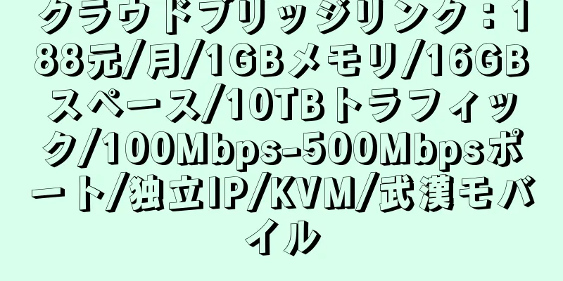 クラウドブリッジリンク：188元/月/1GBメモリ/16GBスペース/10TBトラフィック/100Mbps-500Mbpsポート/独立IP/KVM/武漢モバイル