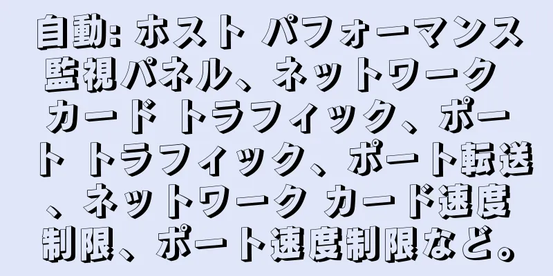 自動: ホスト パフォーマンス監視パネル、ネットワーク カード トラフィック、ポート トラフィック、ポート転送、ネットワーク カード速度制限、ポート速度制限など。