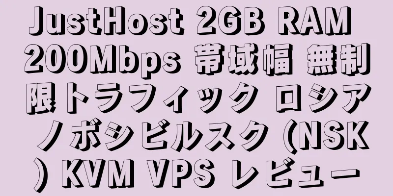 JustHost 2GB RAM 200Mbps 帯域幅 無制限トラフィック ロシア ノボシビルスク (NSK) KVM VPS レビュー