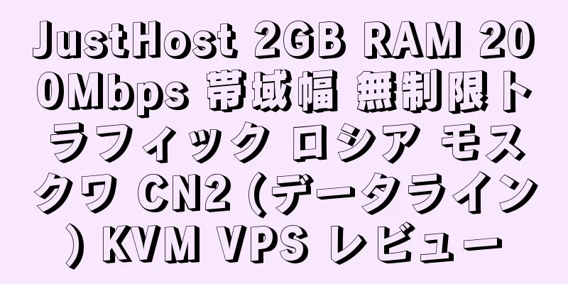 JustHost 2GB RAM 200Mbps 帯域幅 無制限トラフィック ロシア モスクワ CN2 (データライン) KVM VPS レビュー