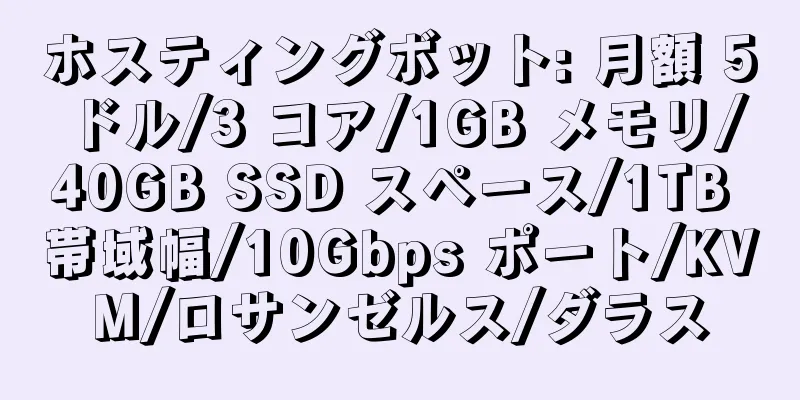 ホスティングボット: 月額 5 ドル/3 コア/1GB メモリ/40GB SSD スペース/1TB 帯域幅/10Gbps ポート/KVM/ロサンゼルス/ダラス