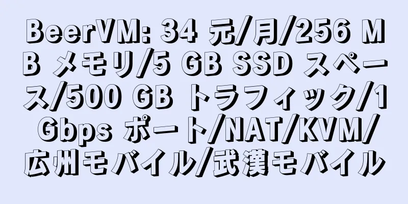 BeerVM: 34 元/月/256 MB メモリ/5 GB SSD スペース/500 GB トラフィック/1 Gbps ポート/NAT/KVM/広州モバイル/武漢モバイル