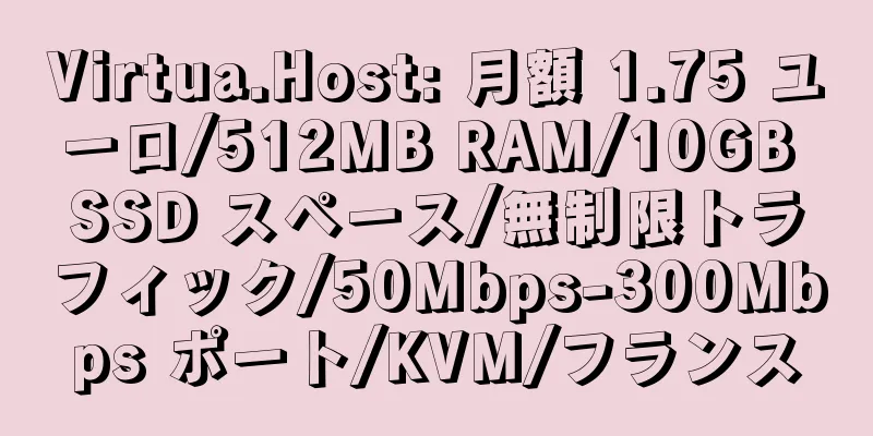 Virtua.Host: 月額 1.75 ユーロ/512MB RAM/10GB SSD スペース/無制限トラフィック/50Mbps-300Mbps ポート/KVM/フランス