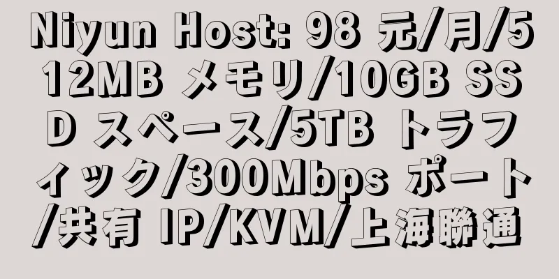 Niyun Host: 98 元/月/512MB メモリ/10GB SSD スペース/5TB トラフィック/300Mbps ポート/共有 IP/KVM/上海聯通