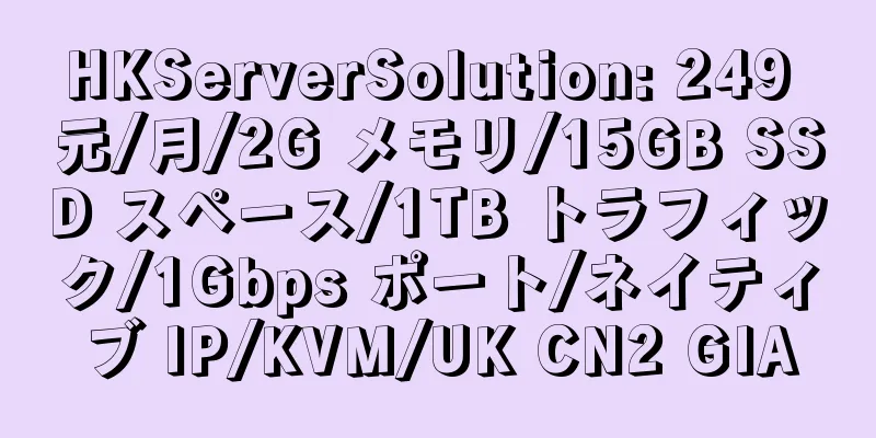 HKServerSolution: 249 元/月/2G メモリ/15GB SSD スペース/1TB トラフィック/1Gbps ポート/ネイティブ IP/KVM/UK CN2 GIA