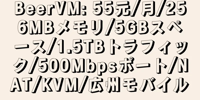 BeerVM: 55元/月/256MBメモリ/5GBスペース/1.5TBトラフィック/500Mbpsポート/NAT/KVM/広州モバイル