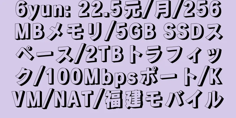 6yun: 22.5元/月/256MBメモリ/5GB SSDスペース/2TBトラフィック/100Mbpsポート/KVM/NAT/福建モバイル