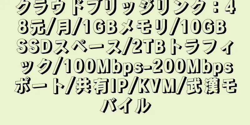 クラウドブリッジリンク：48元/月/1GBメモリ/10GB SSDスペース/2TBトラフィック/100Mbps-200Mbpsポート/共有IP/KVM/武漢モバイル