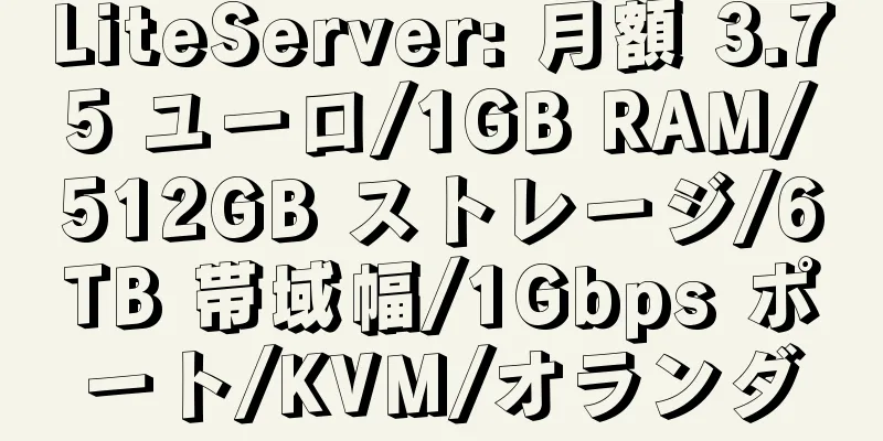 LiteServer: 月額 3.75 ユーロ/1GB RAM/512GB ストレージ/6TB 帯域幅/1Gbps ポート/KVM/オランダ