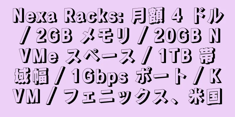 Nexa Racks: 月額 4 ドル / 2GB メモリ / 20GB NVMe スペース / 1TB 帯域幅 / 1Gbps ポート / KVM / フェニックス、米国