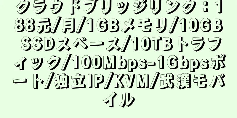 クラウドブリッジリンク：188元/月/1GBメモリ/10GB SSDスペース/10TBトラフィック/100Mbps-1Gbpsポート/独立IP/KVM/武漢モバイル