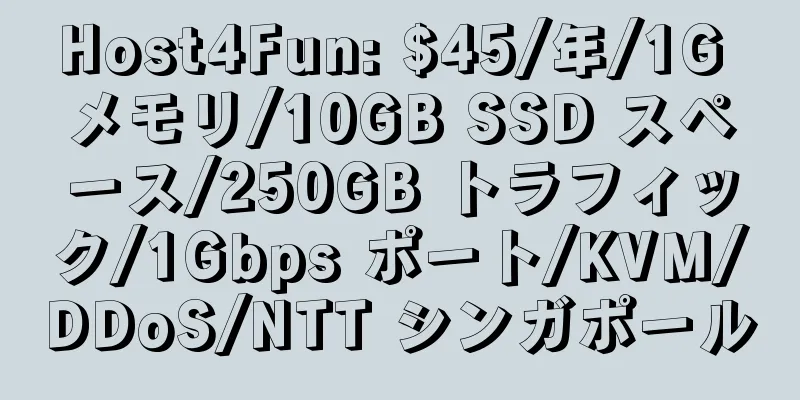 Host4Fun: $45/年/1G メモリ/10GB SSD スペース/250GB トラフィック/1Gbps ポート/KVM/DDoS/NTT シンガポール