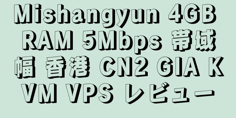 Mishangyun 4GB RAM 5Mbps 帯域幅 香港 CN2 GIA KVM VPS レビュー