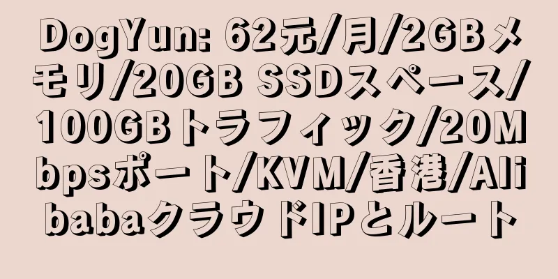 DogYun: 62元/月/2GBメモリ/20GB SSDスペース/100GBトラフィック/20Mbpsポート/KVM/香港/AlibabaクラウドIPとルート