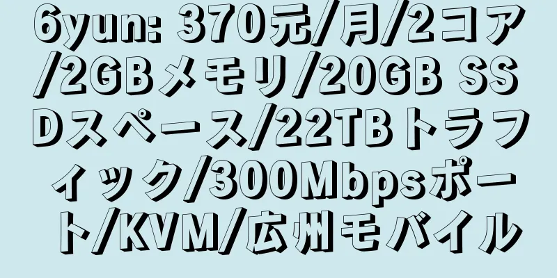 6yun: 370元/月/2コア/2GBメモリ/20GB SSDスペース/22TBトラフィック/300Mbpsポート/KVM/広州モバイル