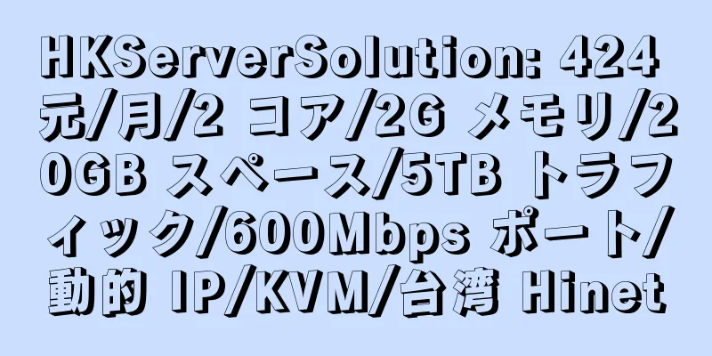 HKServerSolution: 424 元/月/2 コア/2G メモリ/20GB スペース/5TB トラフィック/600Mbps ポート/動的 IP/KVM/台湾 Hinet