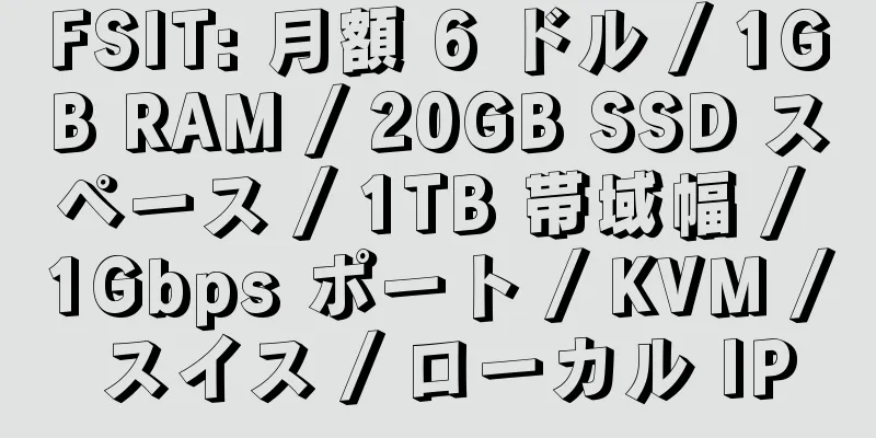 FSIT: 月額 6 ドル / 1GB RAM / 20GB SSD スペース / 1TB 帯域幅 / 1Gbps ポート / KVM / スイス / ローカル IP