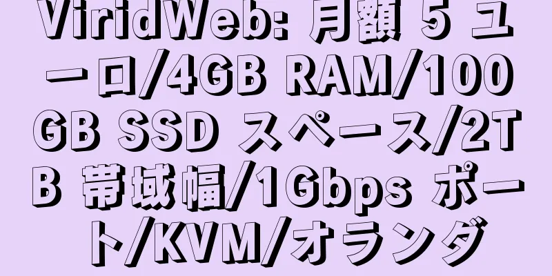 ViridWeb: 月額 5 ユーロ/4GB RAM/100GB SSD スペース/2TB 帯域幅/1Gbps ポート/KVM/オランダ