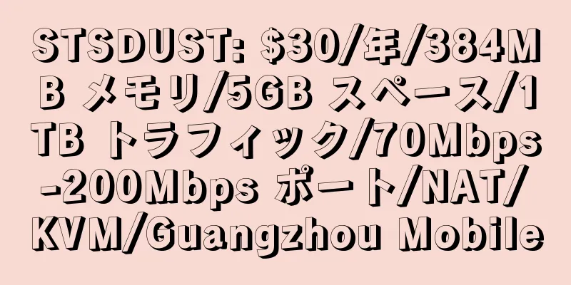 STSDUST: $30/年/384MB メモリ/5GB スペース/1TB トラフィック/70Mbps-200Mbps ポート/NAT/KVM/Guangzhou Mobile