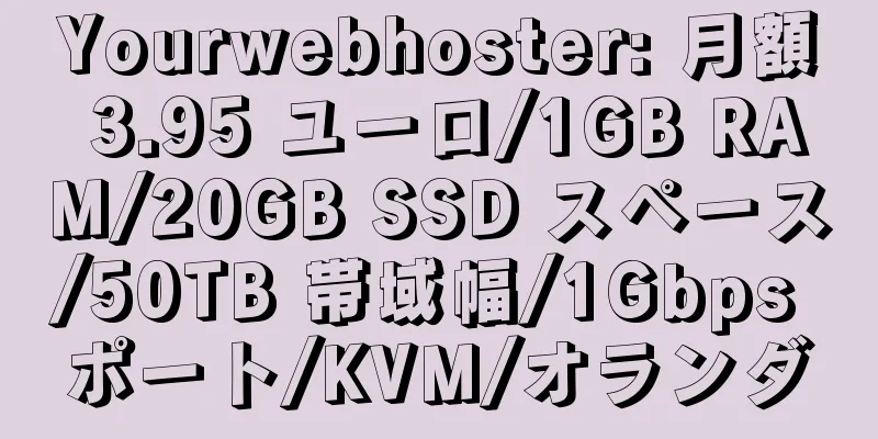 Yourwebhoster: 月額 3.95 ユーロ/1GB RAM/20GB SSD スペース/50TB 帯域幅/1Gbps ポート/KVM/オランダ