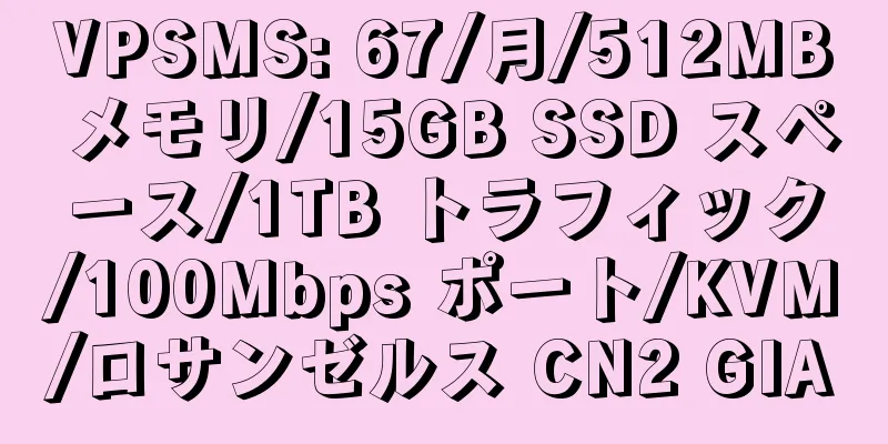 VPSMS: 67/月/512MB メモリ/15GB SSD スペース/1TB トラフィック/100Mbps ポート/KVM/ロサンゼルス CN2 GIA