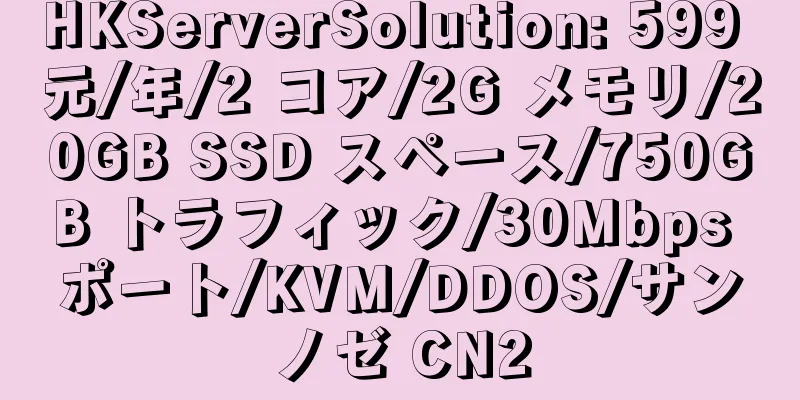 HKServerSolution: 599 元/年/2 コア/2G メモリ/20GB SSD スペース/750GB トラフィック/30Mbps ポート/KVM/DDOS/サンノゼ CN2