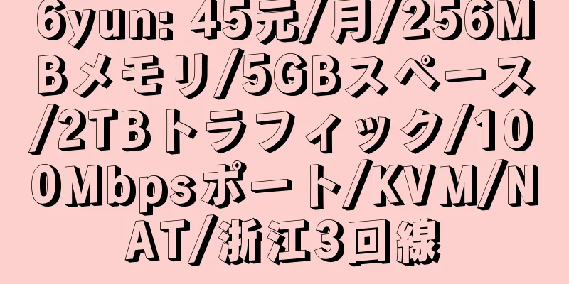 6yun: 45元/月/256MBメモリ/5GBスペース/2TBトラフィック/100Mbpsポート/KVM/NAT/浙江3回線